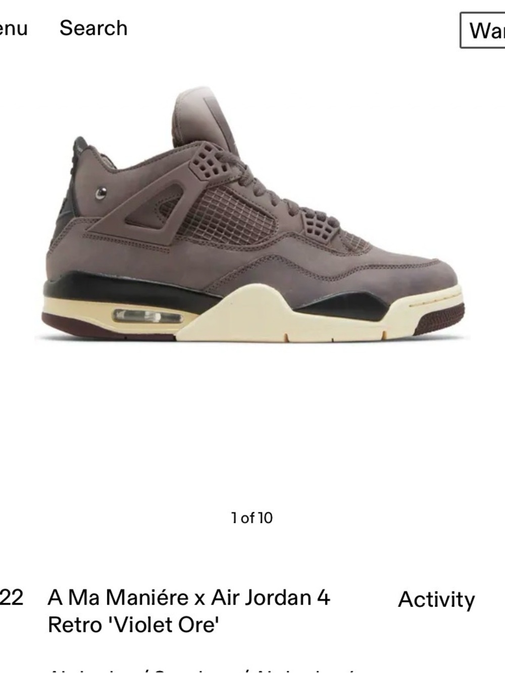 Air Jordan Men’s a ma maniere x jordan 4 'violet ore', Size 9